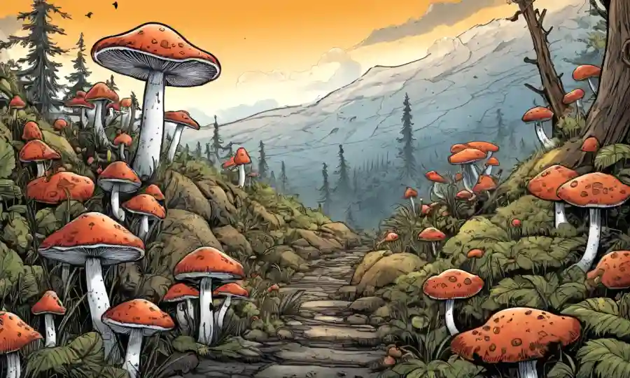 Mushrooms prosperando en varios ambientes duros.