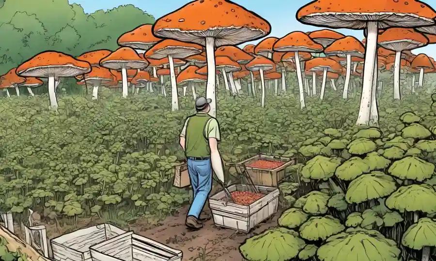 Diagramas logísticos que ilustran los procesos paso a paso para distribuir y vender análisis de viabilidad del cultivo de hongos.