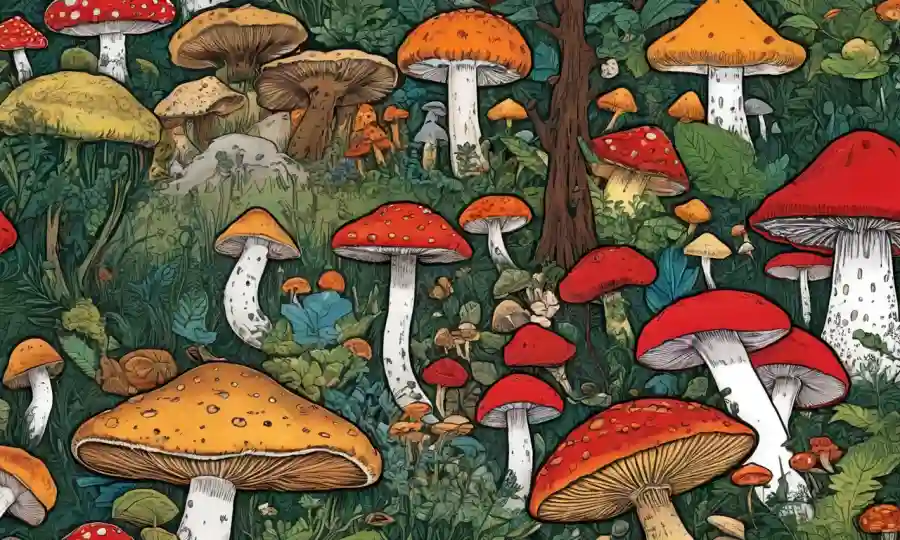 Collage of artistic representations from various cultures, symbolizing the mystical and cultural significance of hongos.