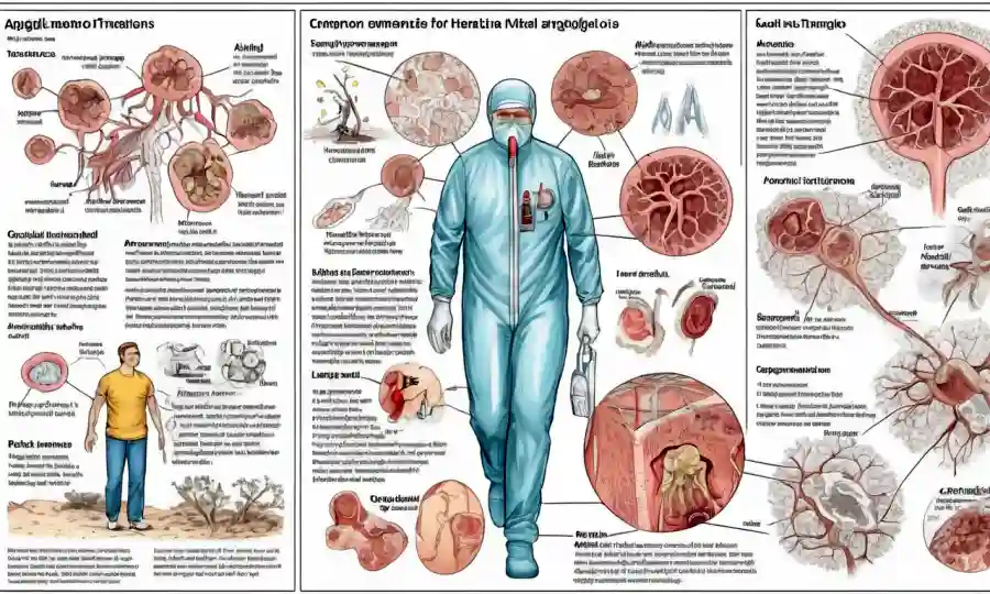Ilustraciones y gráficos médicos que destacan los síntomas y tratamientos de la aspergillosis en un fondo blanco.