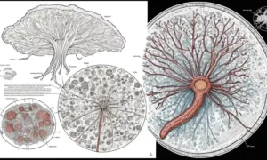 Imágenes microscópicas de células de micelio rodeadas de diagramas y gráficos científicos.