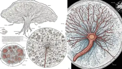 Imágenes microscópicas de células de micelio rodeadas de diagramas y gráficos científicos.
