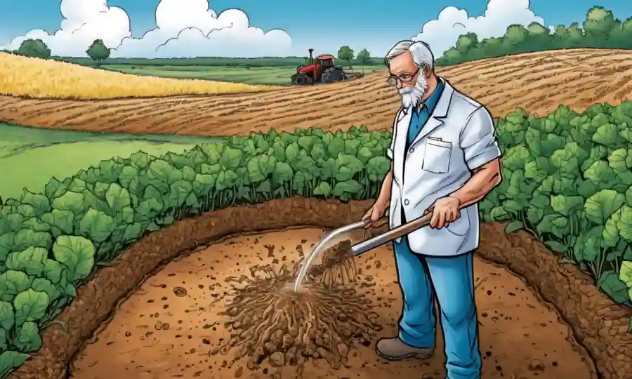 Ilustraciones científicas sobre microbiología del suelo con antecedentes agrícolas.