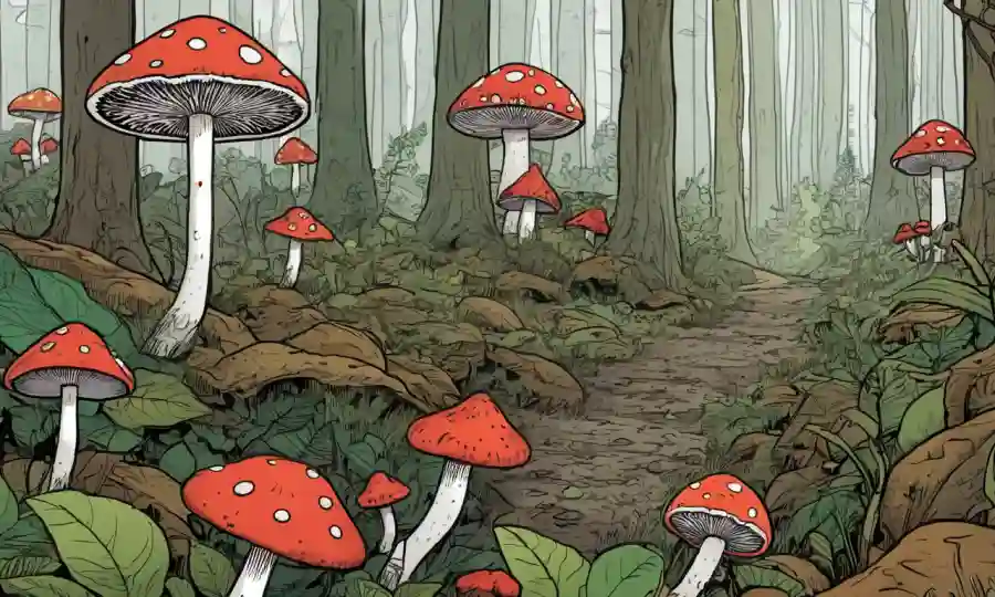 Setas en un contexto forestal con datos científicos y diagramas mostrados alrededor de ellos.