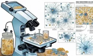 Un microscopio que muestra células microscópicas de hongos