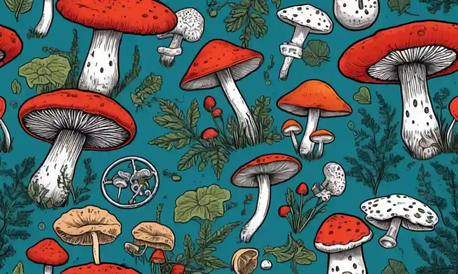 Muestras de hongos rodeados de símbolos médicos
