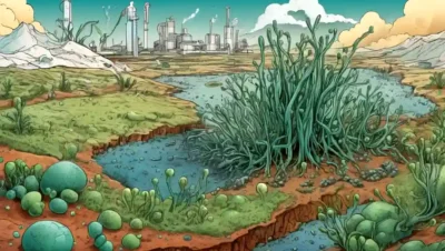 Los microorganismos que crecen bajo condiciones ambientales extremas ilustrados por diagramas científicos e imágenes del microscopio.