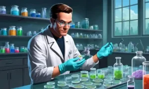 Científico en un laboratorio con guantes