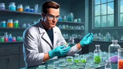 Científico en un laboratorio con guantes