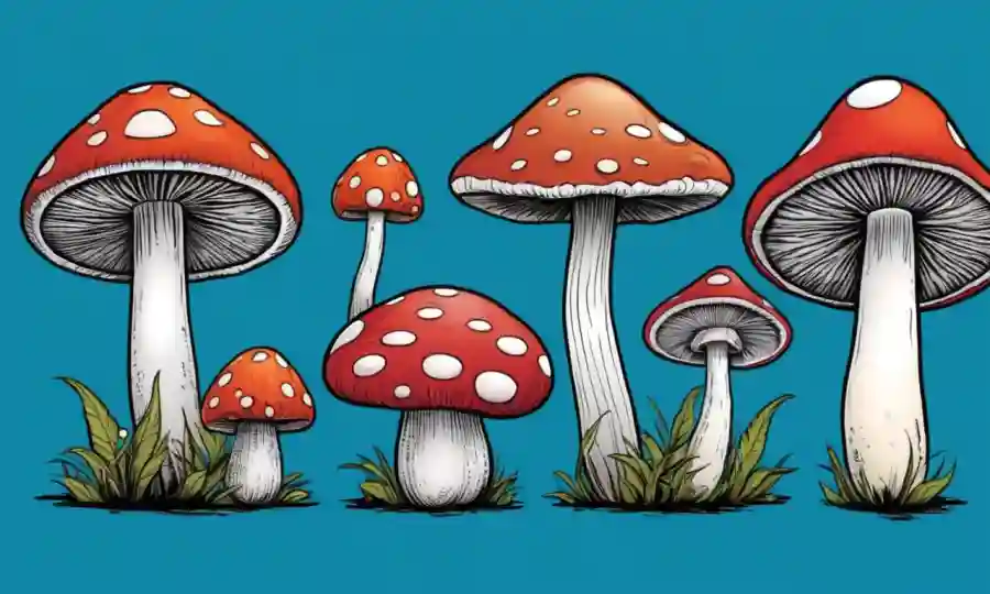 Mushrooms en varias formas y tamaños en diferentes contextos.