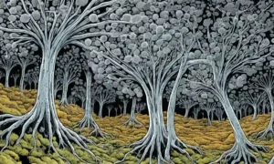 Imágenes microscópicas de hifae fúngica saludable en un entorno agrícola sostenible.