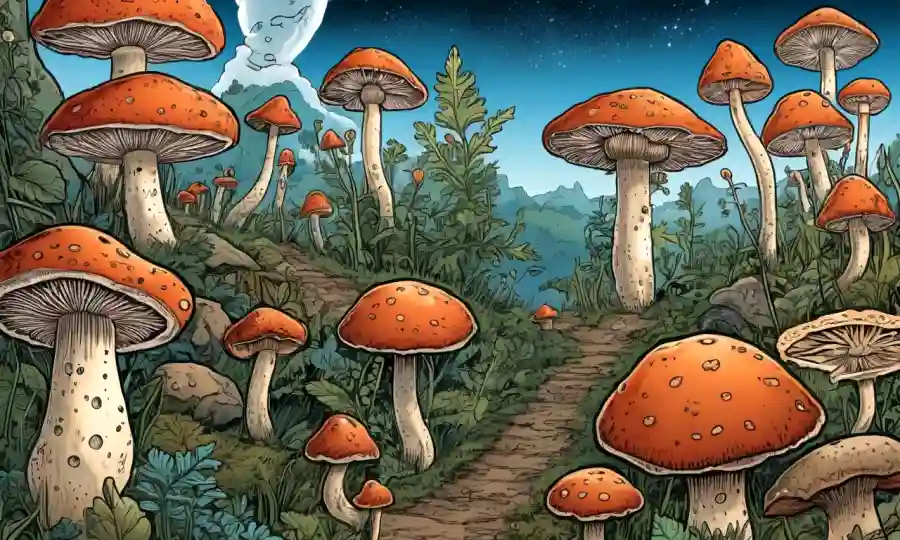 Una visión magnificada de un ciclo de vida de hongos