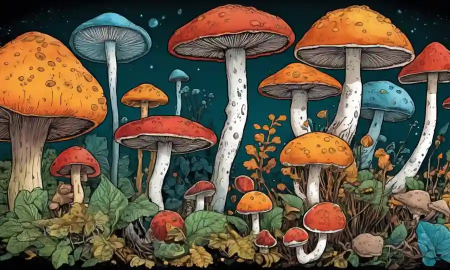Fungi de varias formas y colores mostrados en un entorno científico.