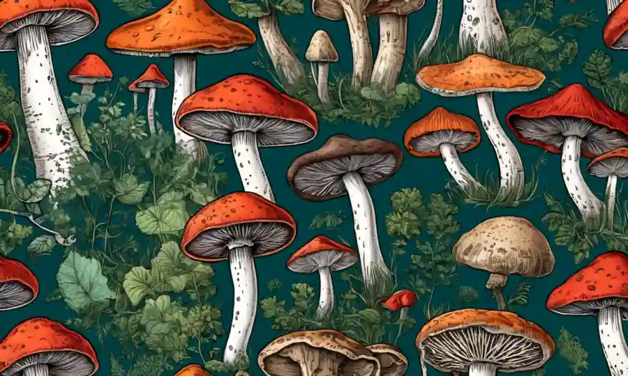 Setas en varias etapas, desde cuerpos frutales hasta detalles microscópicos.