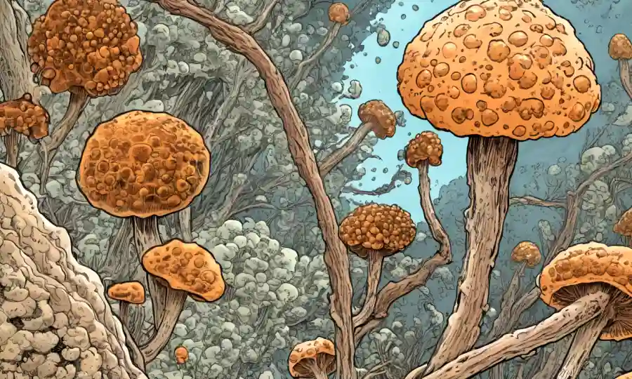 Investigadores que examinan imágenes microscópicas de hongos formando esclerocia.