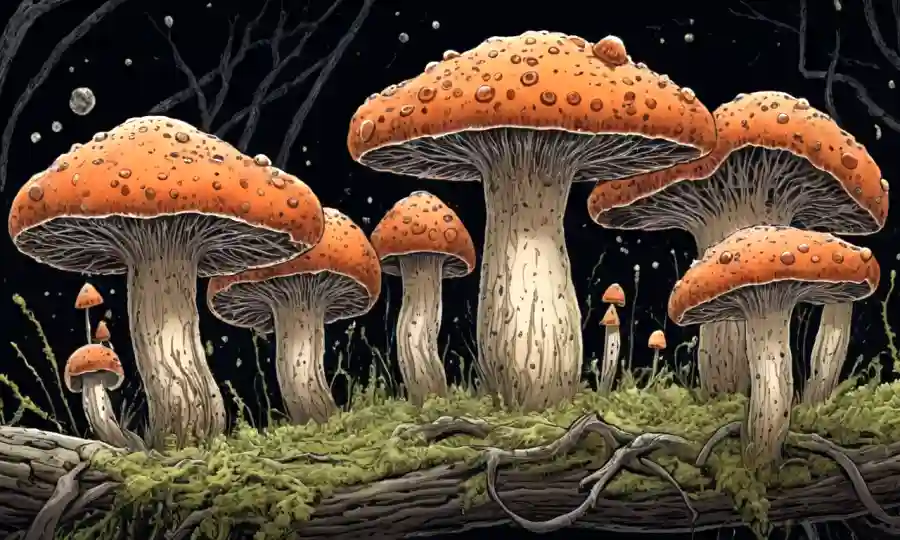 Especies microscópicas de hongos con estructuras de formación esclerotia en un fondo científico.