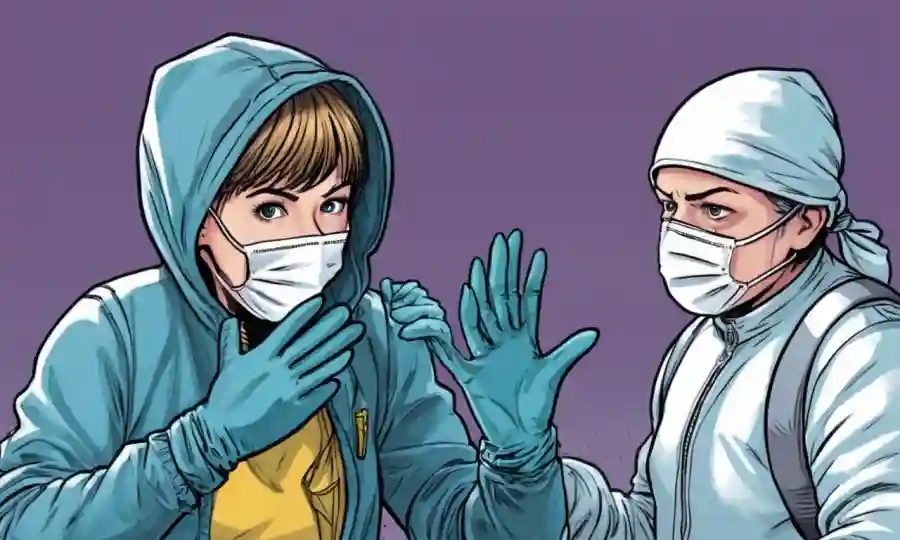 Una persona tomando precauciones como llevar guantes y máscaras para proteger contra infecciones fúngicas.