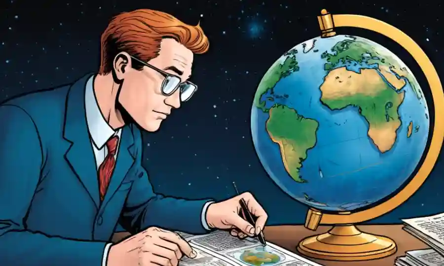Una persona que estudia hongos en un fondo de globo terrestre cerrado por el clima.