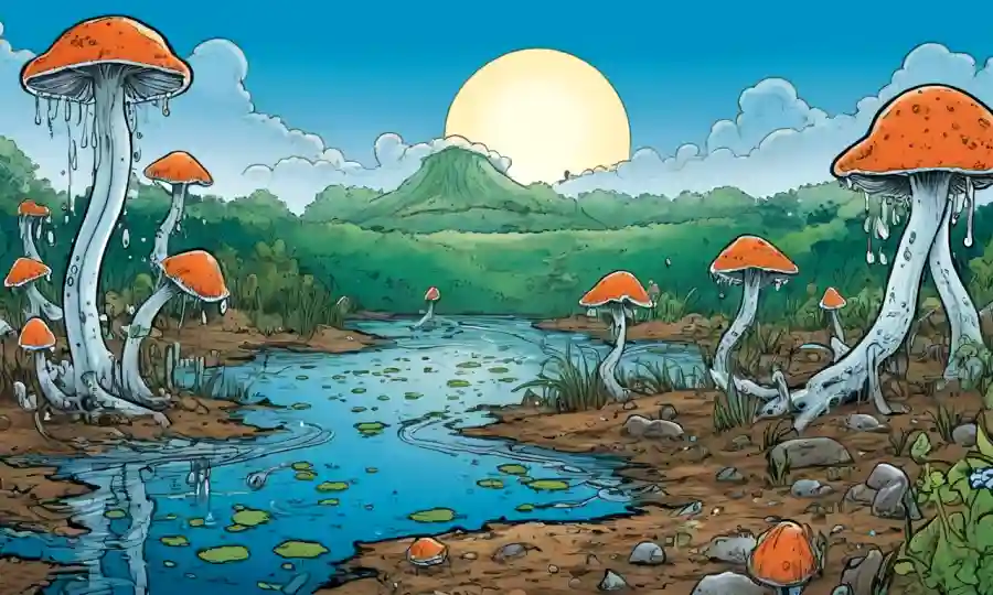 La contaminación del agua causando que los hongos crezcan anormalmente en un ambiente contaminado.