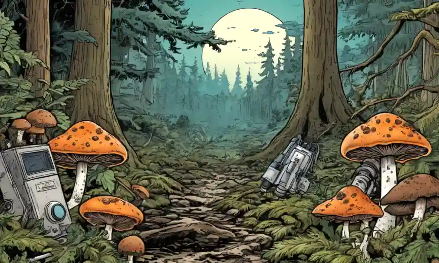 Imagen del microscopio de muestras forestales contaminadas junto con hongos silvestres afectados.