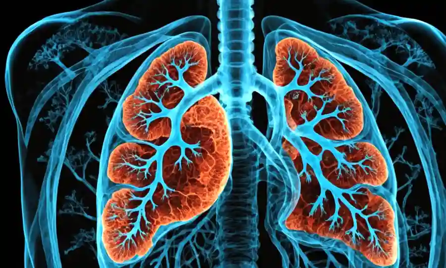 Pulmones Imagen de rayos X superpuesta con concepto de crecimiento fúngico.