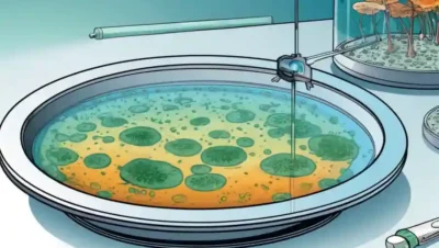 Fungi creciendo en un plato de petri con deslizadores de temperatura variada o termómetros cercanos.