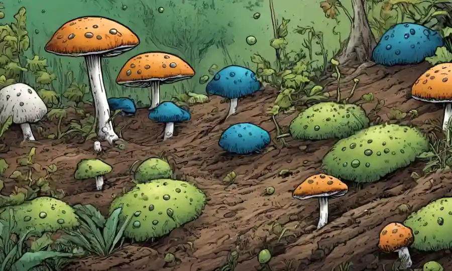 Esporas de hongos tóxicos contaminantes suelo y plantas.