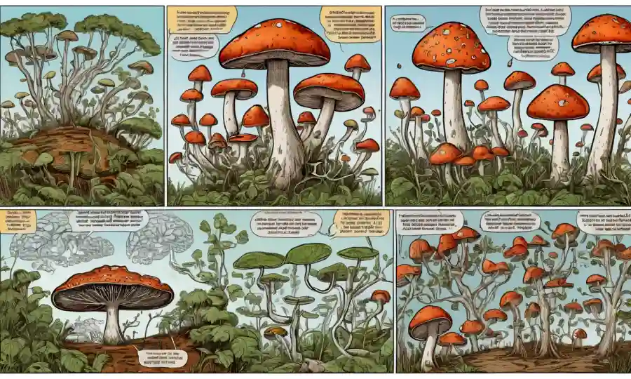 Diagramas cerebrales que ilustran los efectos cognitivos del consumo de hongos o la investigación.