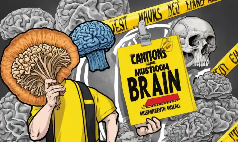 Persona sosteniendo setas junto al diagrama del cerebro con cinta advertida en el fondo.