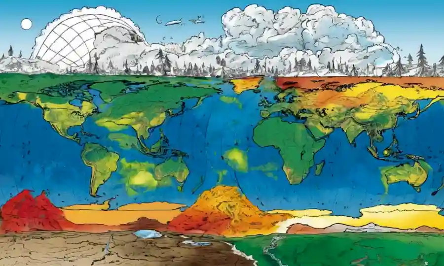 Gráficos que comparan las tasas de descomposición en diferentes escenarios climáticos con un telón de fondo de la superficie de las Tierras.