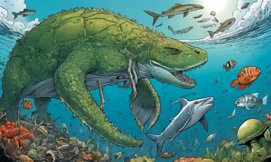 Ilustración de especies interconectadas afectadas por cambios ambientales.