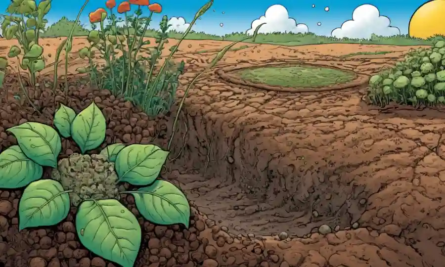Imagen del suelo con microorganismos y plantas