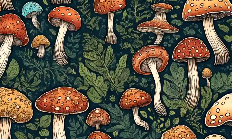 Un gráfico que ilustra neuronas conectadas por hongos en el cerebro humano con texto de fondo sobre beneficios cognitivos.