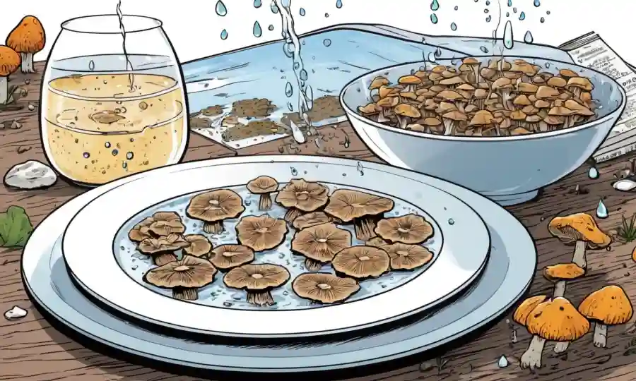 Secas se rehidratan en un plato con gotitas de agua y un libro de recetas cerca.