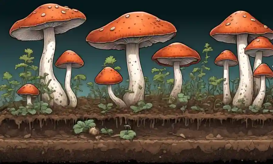 Proceso de cultivo de hongos que se muestra en etapas