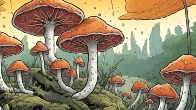 Vista microscópica de células hongos que absorben nutrientes del entorno circundante.