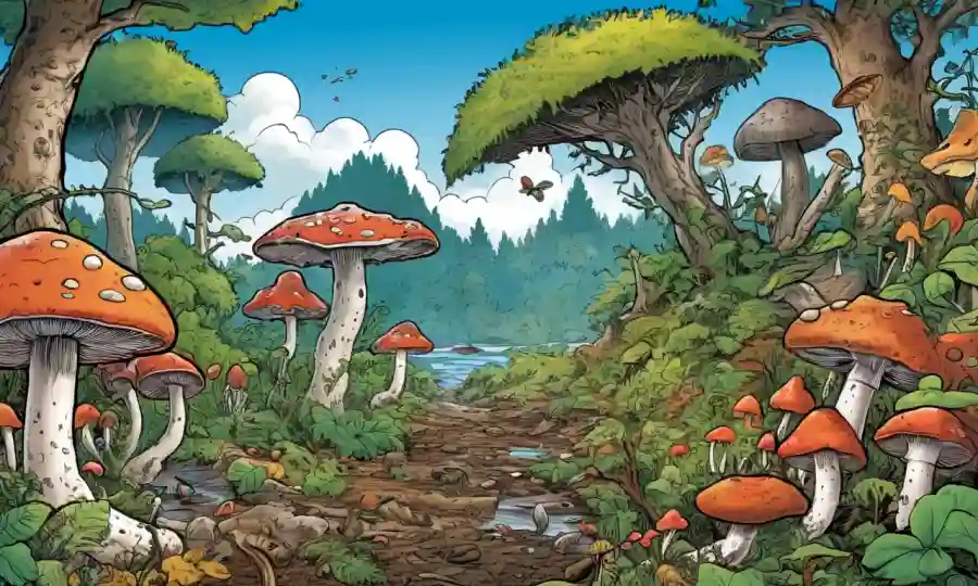 Fungi descompone la materia orgánica en la naturaleza, con diversas especies y ecosistemas mostrados.