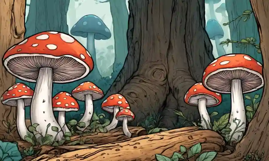Setas que crecen en troncos de árboles