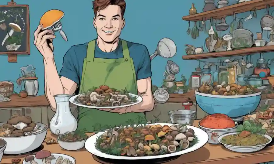 Una persona que sostiene un plato con varios platos de hongos