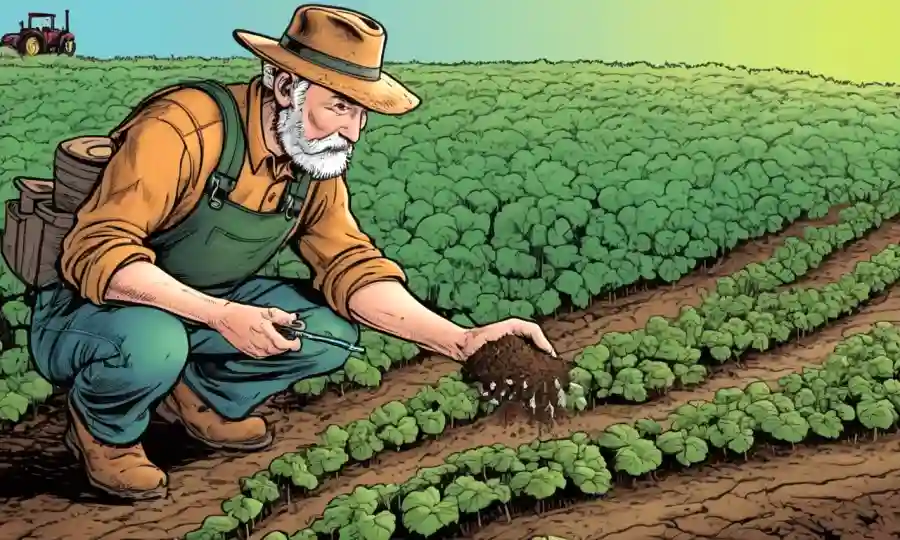 El agricultor observa muestras de suelo con diferentes niveles de pH creciendo culturas fúngicas.