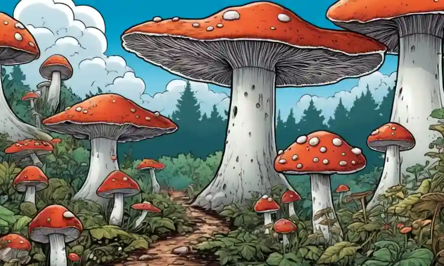 Una granja de hongos con diferentes tipos de esporas causando variaciones en el crecimiento.