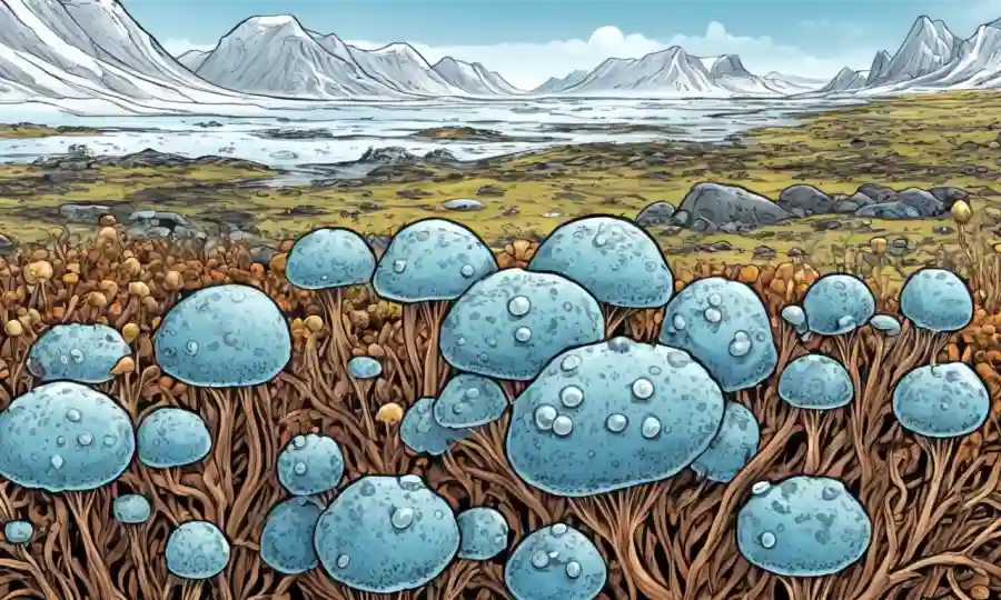 Simbiosis de hongos microscópicos en el paisaje de la tundra ártica.