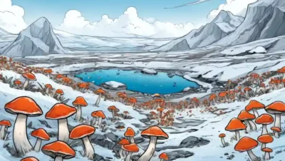 Setas creciendo en medio del terreno ártico