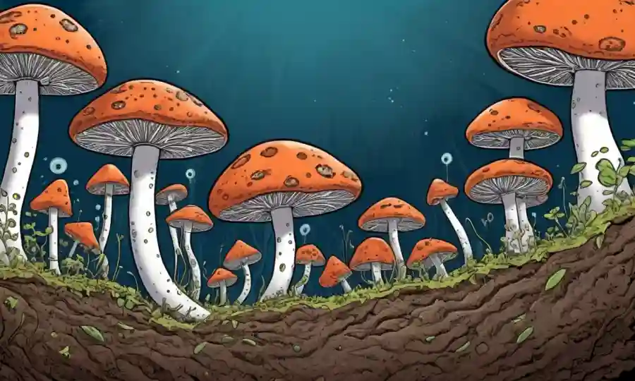 Fungi interacting with other microorganisms in soil or plant structures.