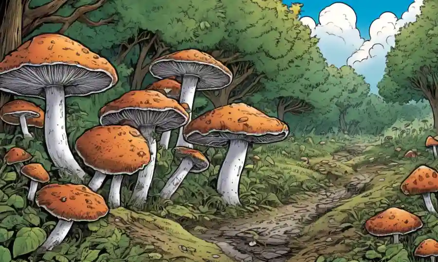 Fungi creciendo en la naturaleza, destacando su papel en la descomposición de residuos orgánicos.