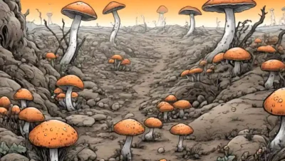 Fungi creciendo en medio de paisajes duros