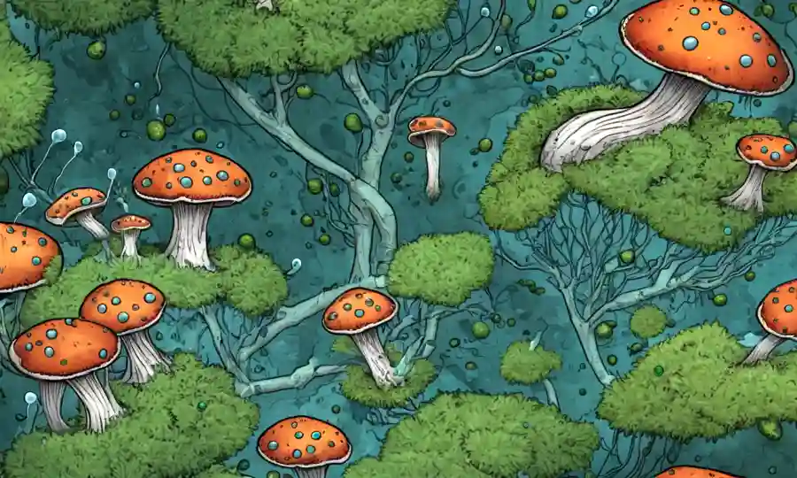 Una célula fúngica rodeada de moléculas que muestran adaptación al estrés ambiental.