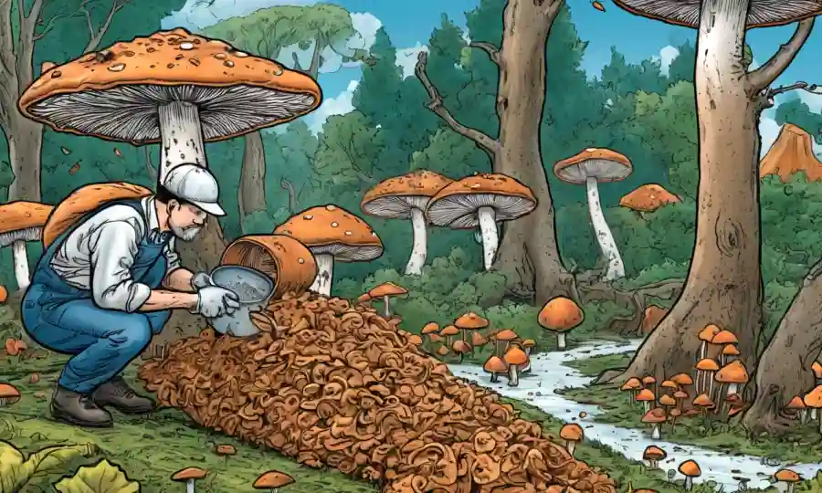 hongos siendo cosechados de árboles utilizados para producir productos de papel.