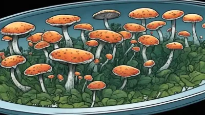 Fungi creciendo sin oxígeno en un plato Petri o en un laboratorio.