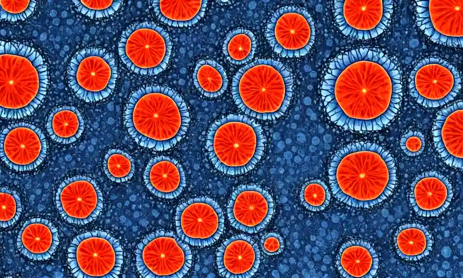 hongos microscópicos con formas y texturas distintas bajo un microscopio de laboratorio.